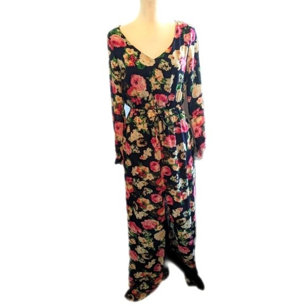 Umgee navy blue & pink flowy floral maxi dress, cotton polyester blend S